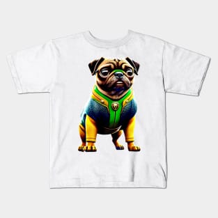 Cute Pug in Aquatic Suit - Adorable Pug Dressed up as Underwater Hero Kids T-Shirt